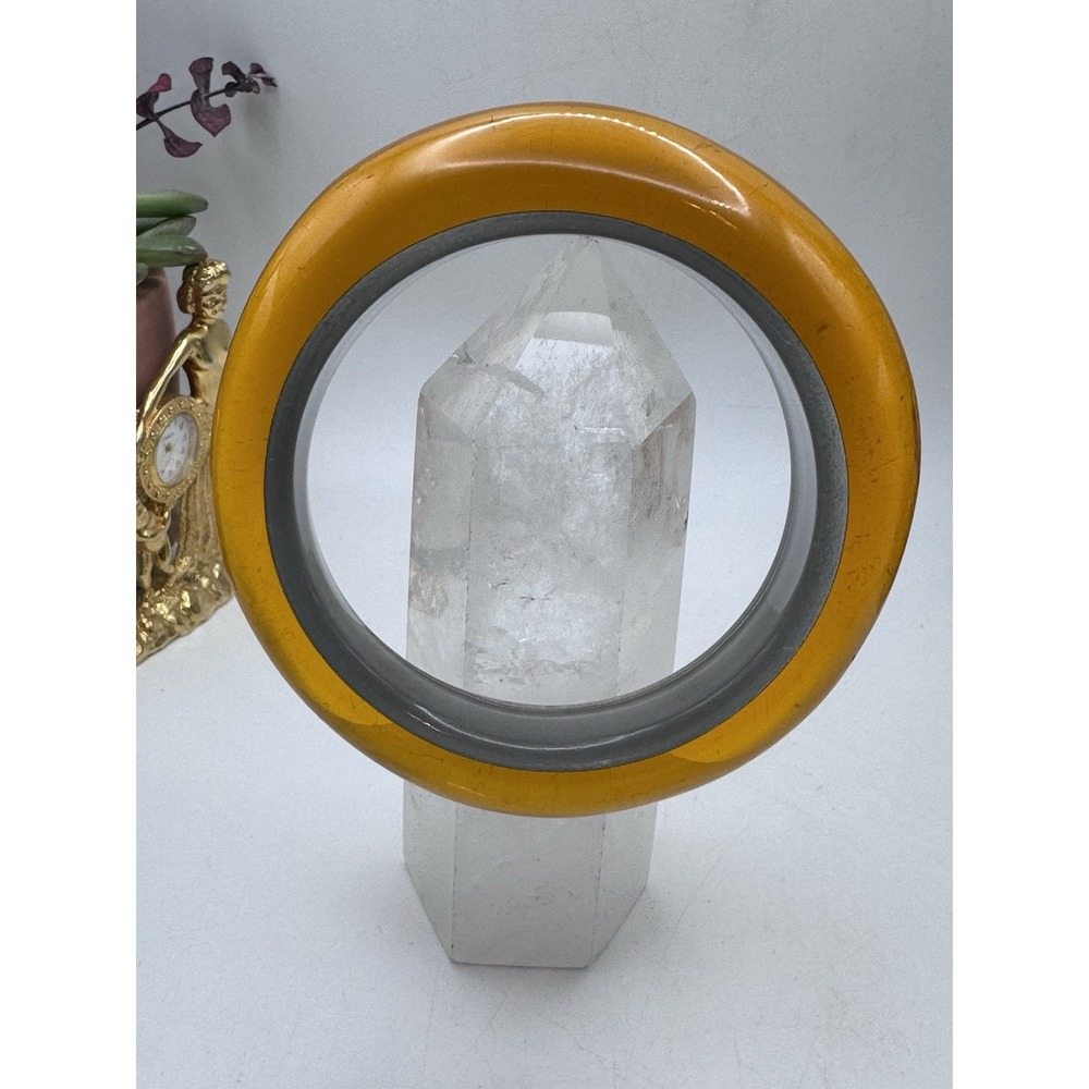 Vintage Chunky Lucite Bangle Bracelet Clear Golden Amber Honey Gray Unisex 8.3in